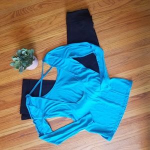 Avia Long Sleeve Blue Open Back Yoga Top - S